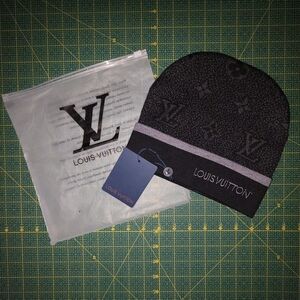 Louis Vuitton Dark Beanie with Logo Accents
